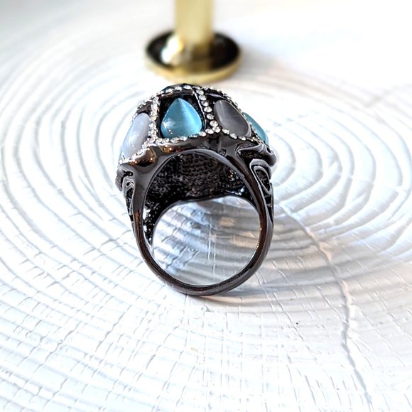 Midnight Queen Statement Cocktail Ring in Blue and Gray - Picture 3 of 5